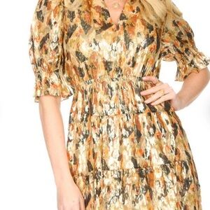 BASH BA&SH Silk lurex dress with print Gloria | yellow | MEDIUM